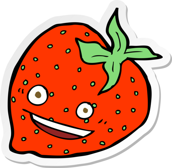 Bir insan tarafından çizilmiş karikatür çileği çıkartması.