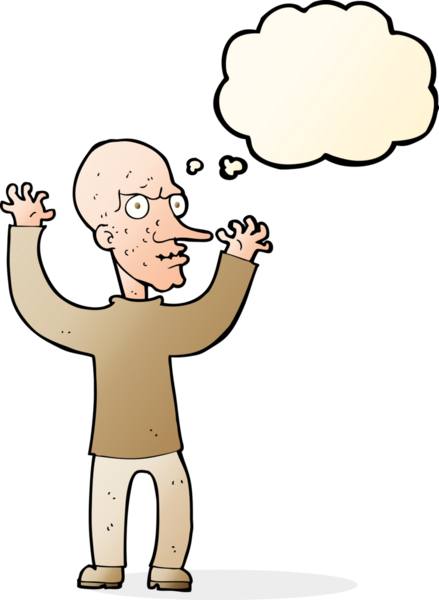 Bir insan tarafından çizilmiş düşünce baloncuğu olan kaba bir adam.