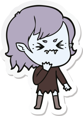 Bir insan tarafından çizilmiş kızgın bir vampir kızın çıkartması.