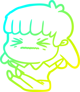 Bir insan tarafından çizilmiş kızgın bir kızın soğuk çizgi çizimi.