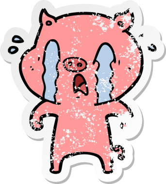 Bir insan tarafından çizilmiş ağlayan domuz çizgi filminin hüzünlü çıkartması.