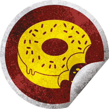 Isırılmış donut dairesel soyma etiketi bir insan tarafından çizilmiş.