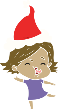 Bir insan tarafından çizilmiş Noel Baba şapkası takan bir kızın düz renk çizimi.