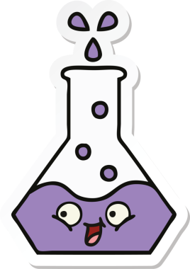 Bir insan tarafından çizilmiş sevimli bir karikatür bilim şişesinin etiketi.