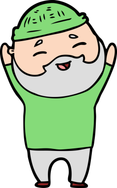 Bir insan tarafından çizilmiş mutlu sakallı bir adam.