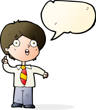 Çizgi film öğrencisi soruya bir insan tarafından çizilmiş konuşma balonuyla cevap veriyor.