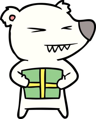 Kutup ayısı Noel hediyesi olarak bir insan tarafından çizilmiş karikatür.