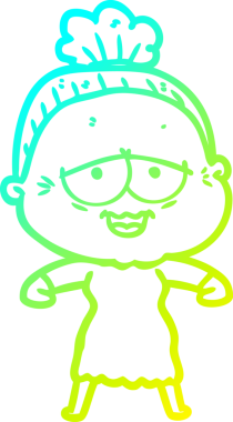 Bir insan tarafından çizilmiş, mutlu, yaşlı bir kadının çizdiği soğuk çizgi.