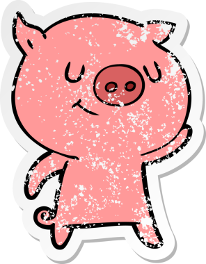 Bir insan tarafından çizilmiş mutlu çizgi film domuzunun sıkıntılı çıkartması.