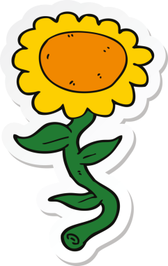 Bir insan tarafından çizilmiş bir ayçiçeğinin çıkartması.