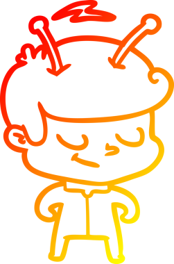 Bir insan tarafından çizilmiş dost canlısı bir uzay adamının sıcak çizgi çizimi