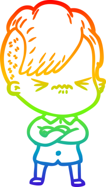 Gökkuşağı gradyan çizgi çizimi Bir insan tarafından çizilmiş sinirli hippi kız