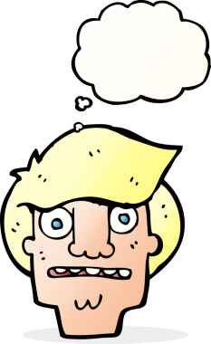 Bir insan tarafından çizilen düşünce baloncuğuyla şok olmuş bir yüz.