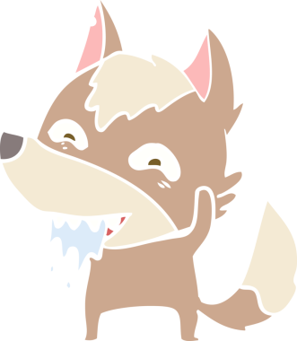 Düz renkli çizgi film aç kurt bir insan tarafından çizilmiş.