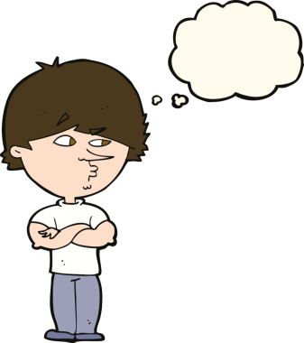 Bir insan tarafından çizilmiş düşünce baloncuğu olan şüpheli bir adam.