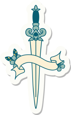 Bir insan tarafından çizilmiş bir hançer sancağına sahip dövme stili.