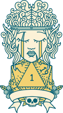 Retro Dövme Tarzı Üzgün Elf Barbar Karakteri Doğal bir insan tarafından çizilmiş