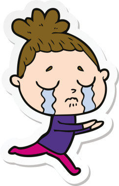 Bir insan tarafından çizilmiş ağlayan bir karikatür çıkartması.