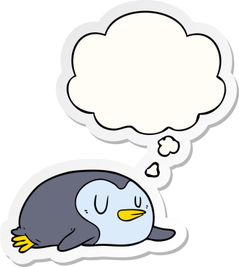 Düşünce baloncuğu insan tarafından çizilmiş bir çıkartma olan penguen çizgi filmi.