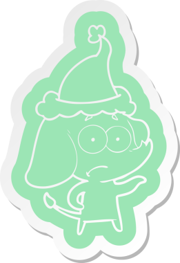 Bir insan tarafından çizilmiş Noel Baba şapkası giyen belirsiz bir filin garip karikatür çıkartması.