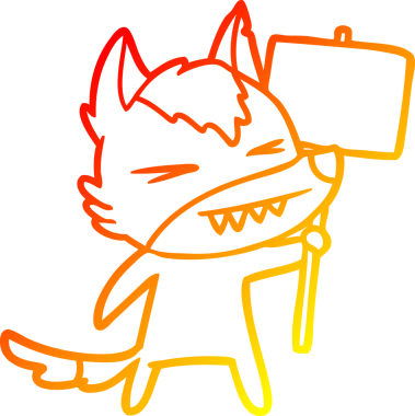 Bir insan tarafından çizilmiş levhalı kızgın bir kurt çizgi filmi.