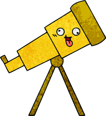 Bir insan tarafından çizilmiş bir teleskobun retro grunge desen karikatürü