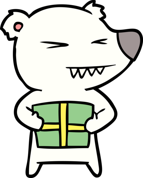 Kutup ayısı Noel hediyesi olarak bir insan tarafından çizilmiş karikatür.