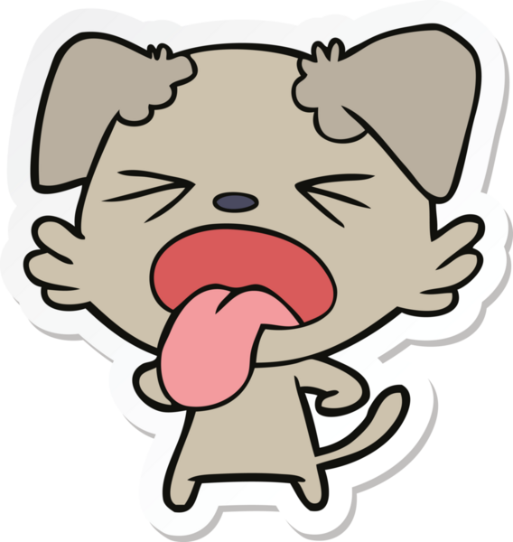 Bir insan tarafından çizilmiş tiksindirici bir köpeğin çıkartması.