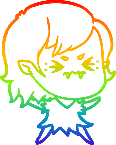 Gökkuşağı gradyan çizgi çizimi Bir insan tarafından çizilmiş rahatsız bir vampir kız çizgi filmi