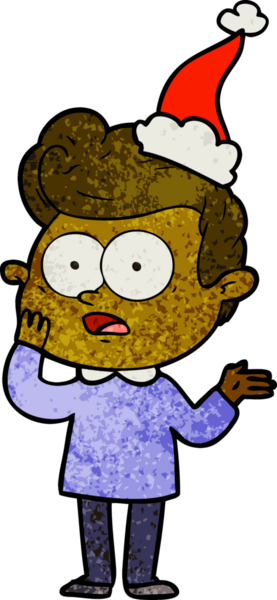 Bir insan tarafından çizilmiş Noel Baba şapkası takan bir adamın el çizimi karikatürü.