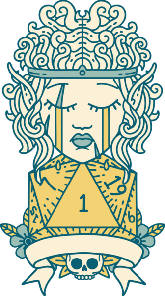 Retro Dövme Tarzı Üzgün Elf Barbar Karakteri Doğal bir insan tarafından çizilmiş