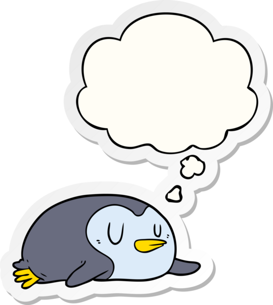 Düşünce baloncuğu insan tarafından çizilmiş bir çıkartma olan penguen çizgi filmi.