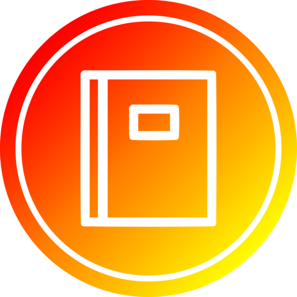 Bir insan tarafından çizilen sıcak gradyan bitiş çizgili kitap dairesel simgesine dikkat et