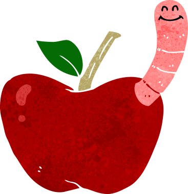 Bir insan tarafından çizilmiş solucanlı çizgi film elması