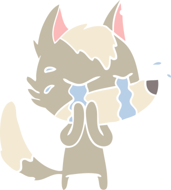 Bir insan tarafından çizilmiş düz renkli ağlayan kurt resmi.