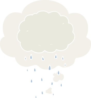 Düşünce baloncuğu olan karikatür yağmur bulutu insan tarafından çizilmiş.