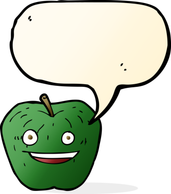 bir insan tarafından çizilmiş konuşma balonlu çizgi film elması