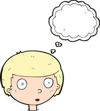 Bir insan tarafından çizilmiş düşünce baloncuğu olan meraklı çocuk.