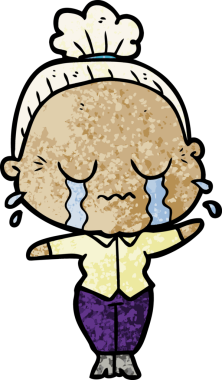 Bir insan tarafından çizilmiş ağlayan yaşlı kadın çizgi filmi.