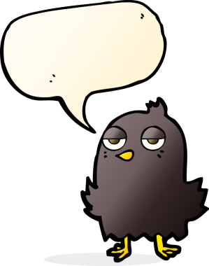 Bir insan tarafından çizilmiş düşünce baloncuklu sıkılmış bir kuş.