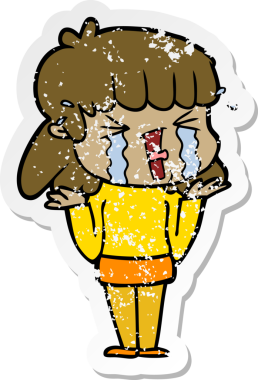 Bir insan tarafından çizilmiş göz yaşları içindeki bir karikatür kadının sıkıntılı çıkartması.