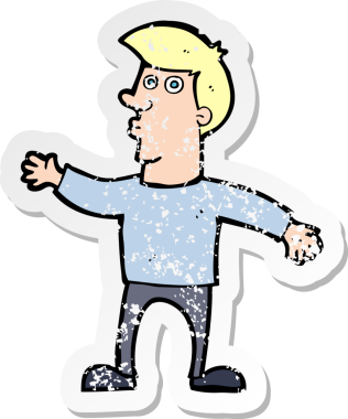 Bir insan tarafından çizilmiş endişeli bir çizgi filmin gerilimli çıkartması.