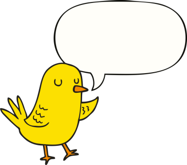 Bir insan tarafından çizilmiş konuşma balonlu çizgi film kuşu.