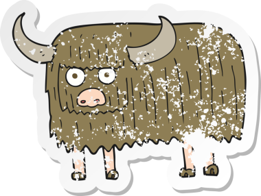 Bir insan tarafından çizilmiş kıllı bir ineğin gerilimli çıkartması.