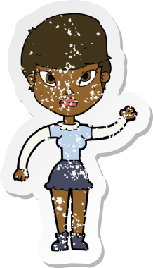 Bir insan tarafından çizilmiş bir karikatür kadının gerilmiş çıkartması.