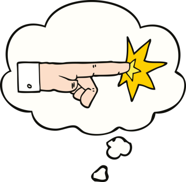 Bir insan tarafından çizilmiş düşünce baloncuğuyla eli gösteren çizgi film.