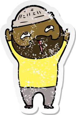 Bir insan tarafından çizilmiş mutlu sakallı bir adamın sıkıntılı çıkartması.