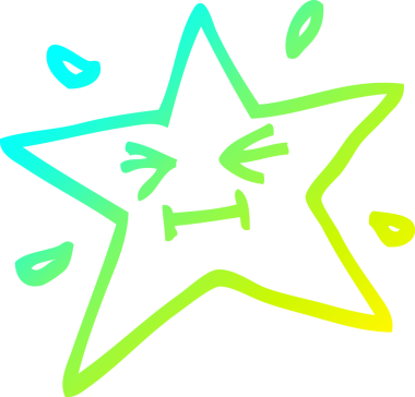 Bir insan tarafından çizilmiş komik bir çizgi film yıldızının soğuk gradyan çizimi