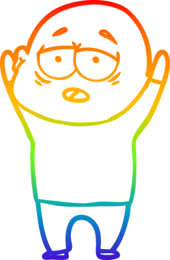 Gökkuşağı gradyan çizgi çizimi bir insan tarafından çizilmiş yorgun kel bir adam