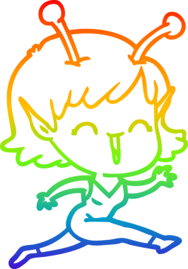 Gökkuşağı gradyan çizgi çizimi bir insan tarafından çizilmiş uzaylı bir kızın gülüşü.